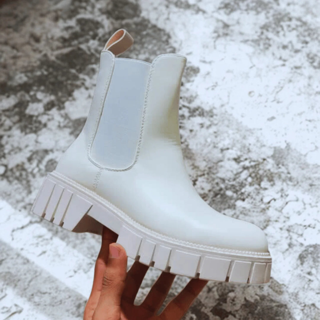 White Leather Chelsea Boots With Chunky Sole